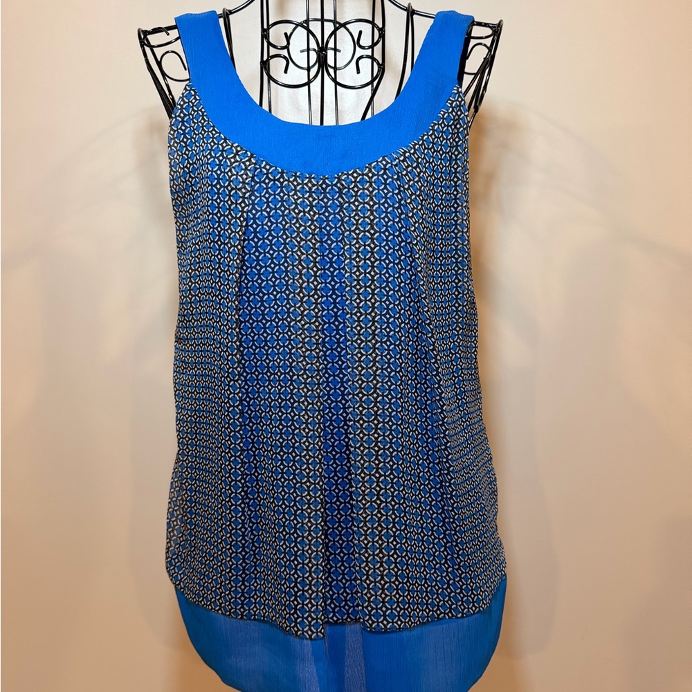 New York & Company Blue Printed Scoop Neck Tank